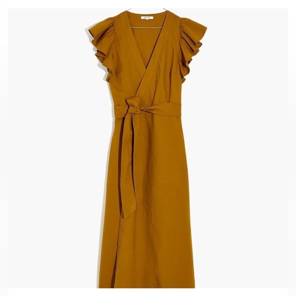 Madewell Dresses & Skirts - MADEWELL Linen-Blend Ruffle-Sleeve Wrap Midi Dress Cotton